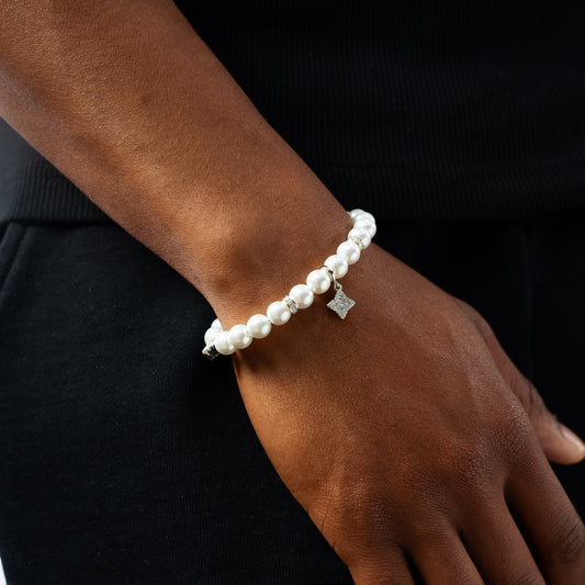 Bracelet Flower Pearl Argenté - Pierres Blanches