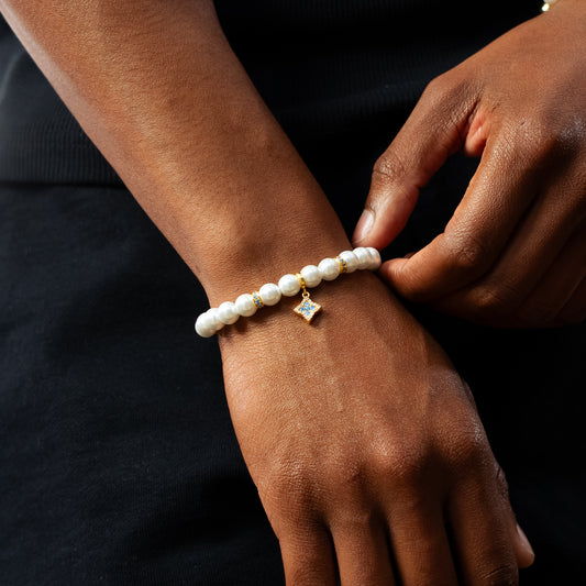 Bracelet Flower Pearl Doré - Pierres Bleues