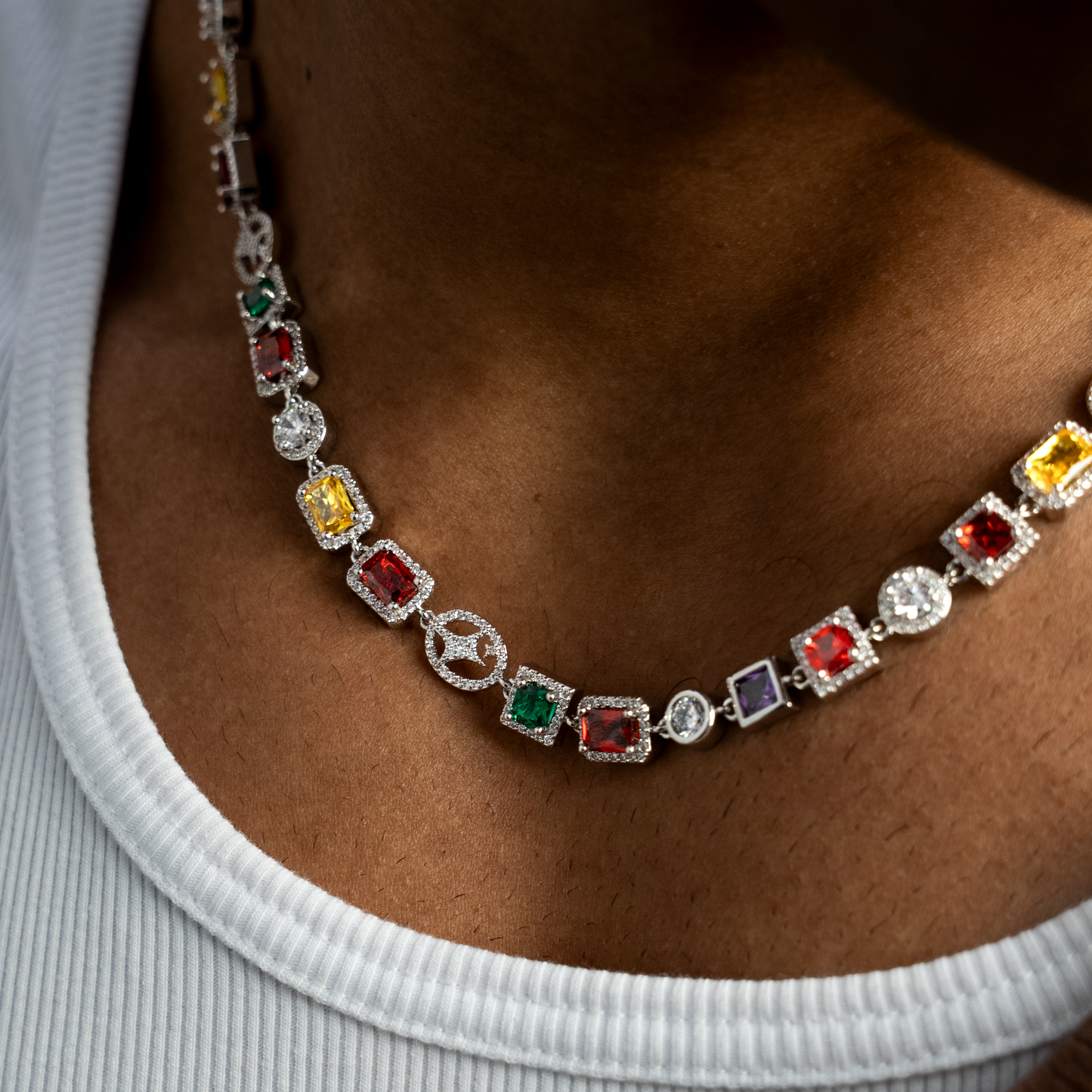 Multi Gemstone Chain 8 mm Silver