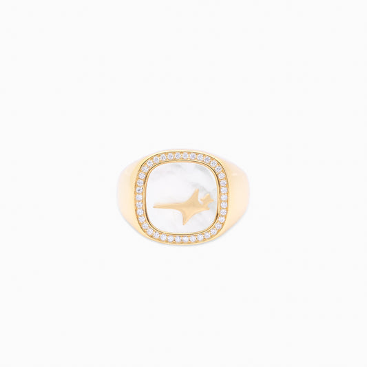 Iced Raw ring Doré - Motif Blanc