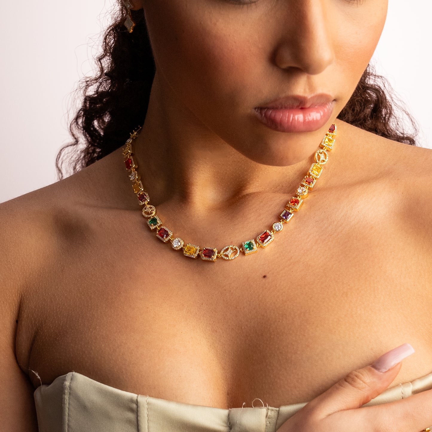 Multi Gemstone Chain 8mm Gold