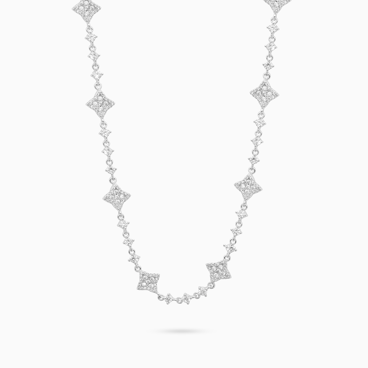 Silver Flower Tennis Chain - White Stones