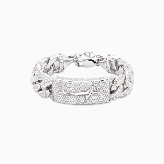 Iced Icon Cuban Link Plate Bracelet 15mm 1/2 Silver