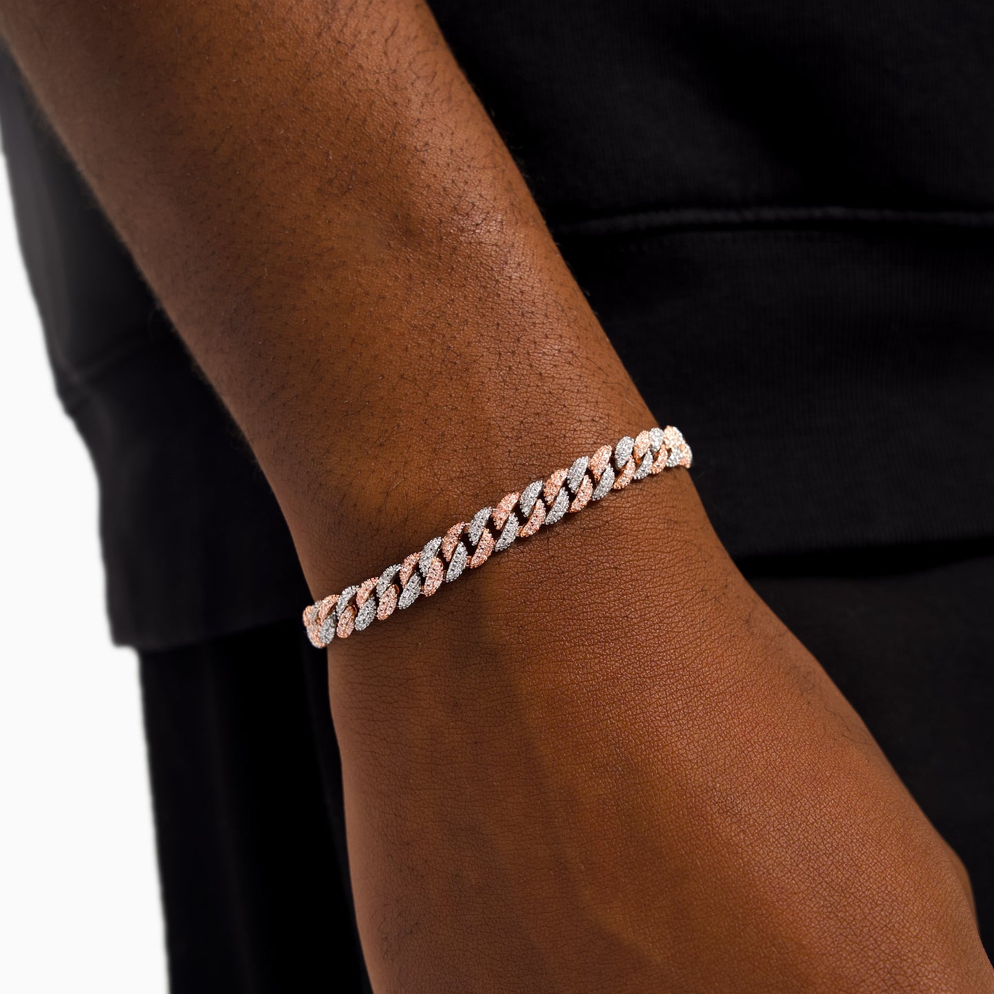 Iced Cuban link bracelet 6.8 mm two-tone