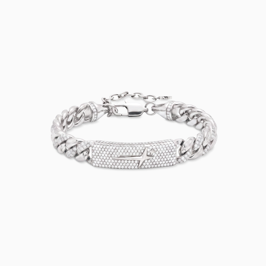 Iced Icon Cuban Link Plate Bracelet 8mm 1/2 Silver