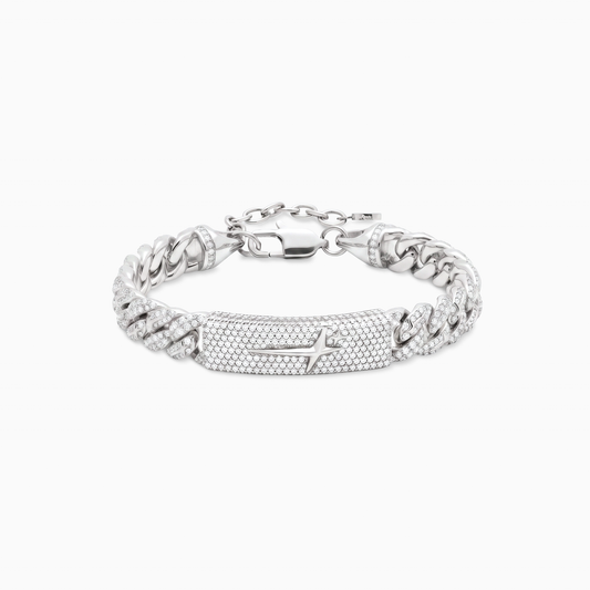 Iced Icon Cuban Link Plate Bracelet 8mm Silver