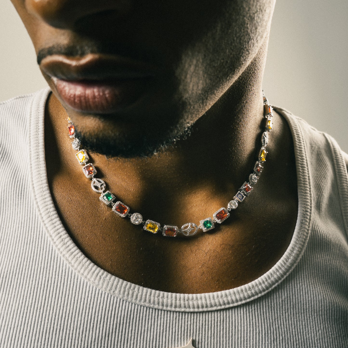Multi Gemstone Chain 8 mm Silver