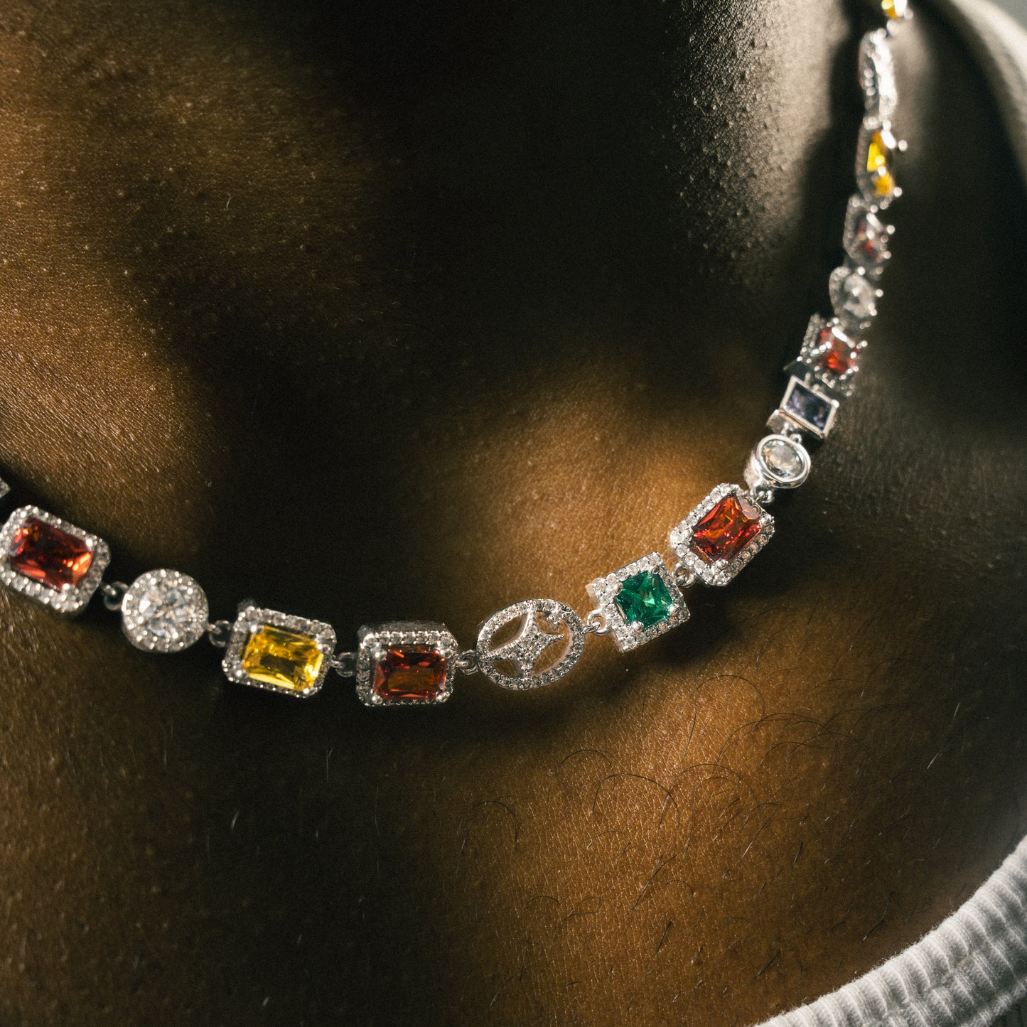 Multi Gemstone Chain 8 mm Silver