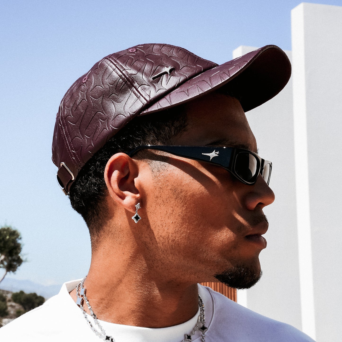 Leather Monogram cap - Burgundy & Moissanite