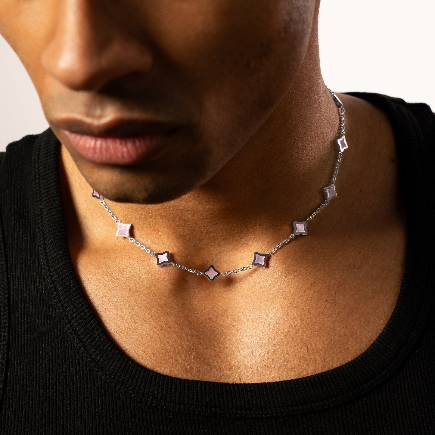 Chaîne Flower câble Argentée - Motif Rose