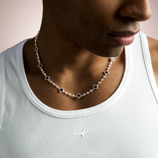 Silver Flower Tennis Chain - Black