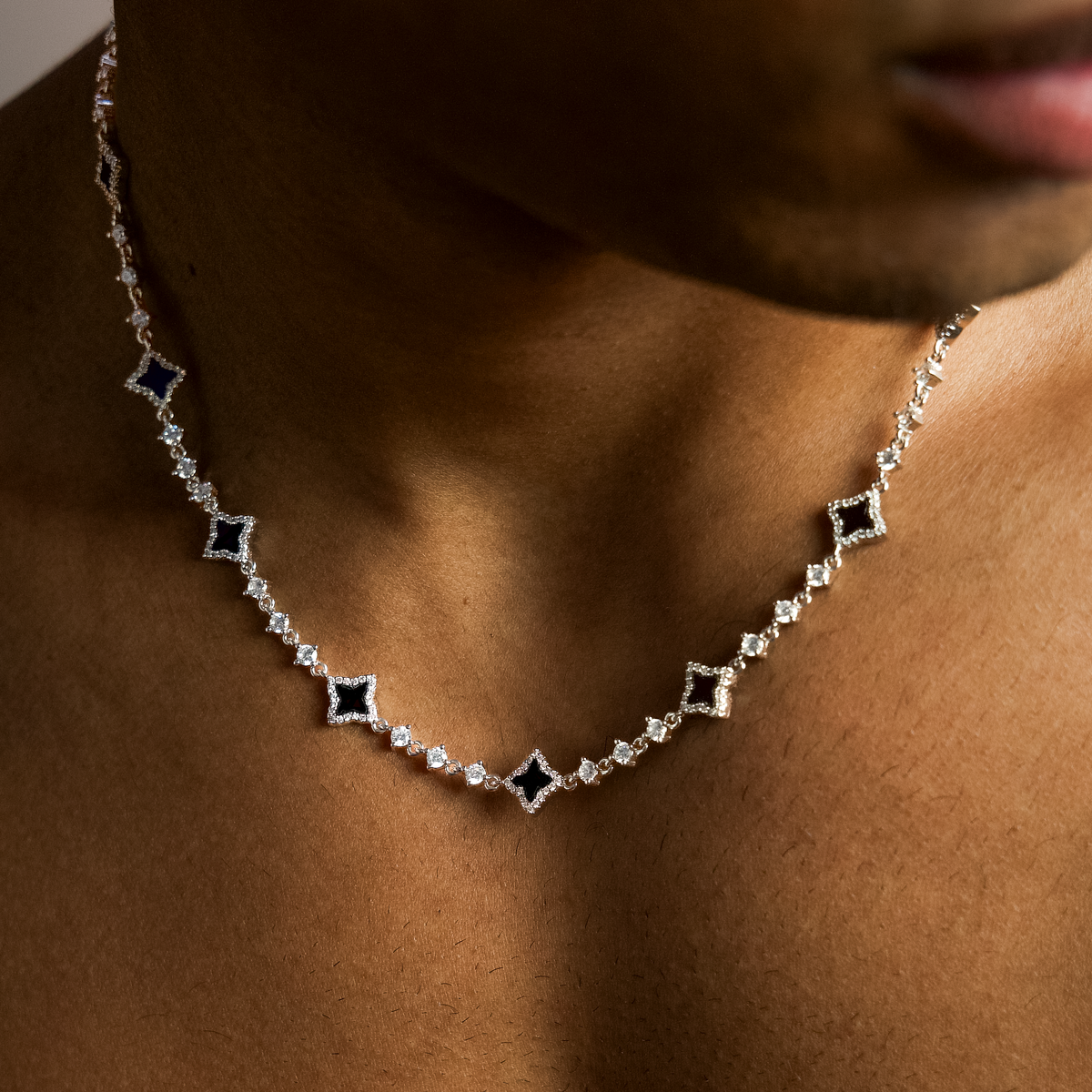 Chaîne Flower Tennis - Argent 925 / Moissanite VVS & Onyx
