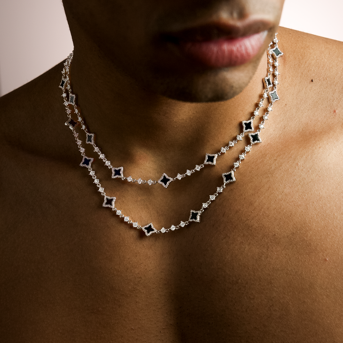 Chaîne Flower Tennis - Argent 925 / Moissanite VVS & Onyx