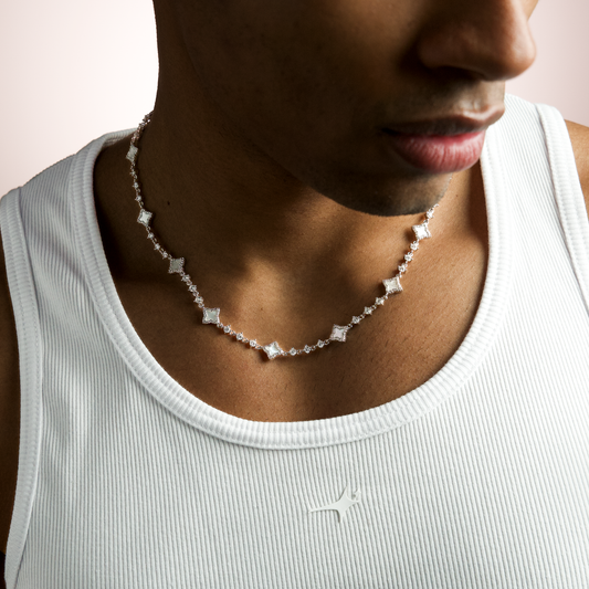 Silver Flower Tennis Chain - White