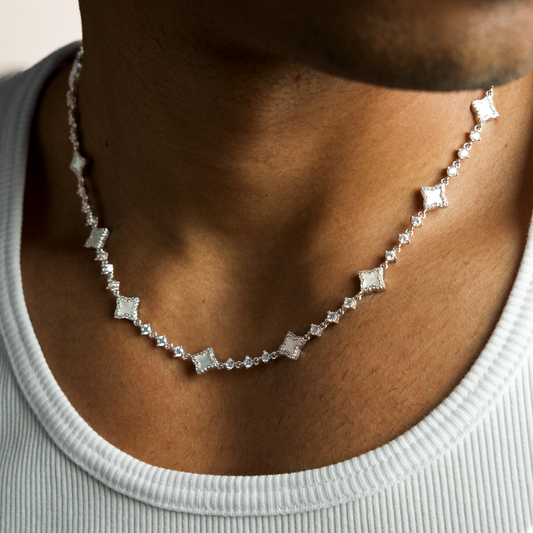 Silver Flower Tennis Chain - White