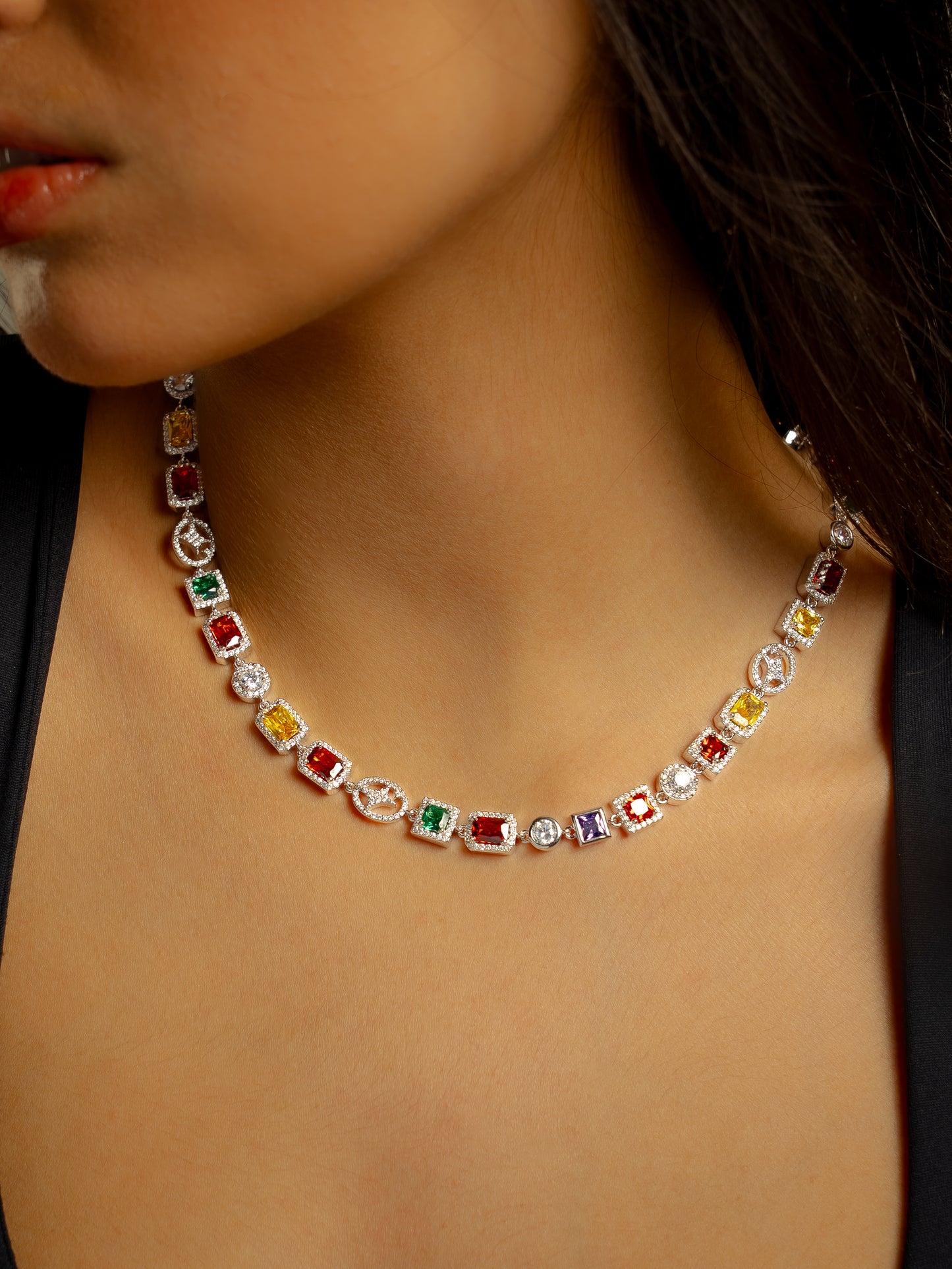 Multi Gemstone Chain 8 mm Silver