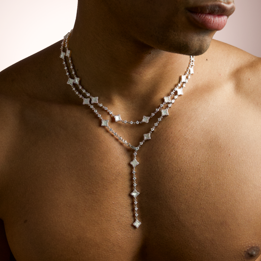 Lariat Flower Tennis Silver - White Pattern