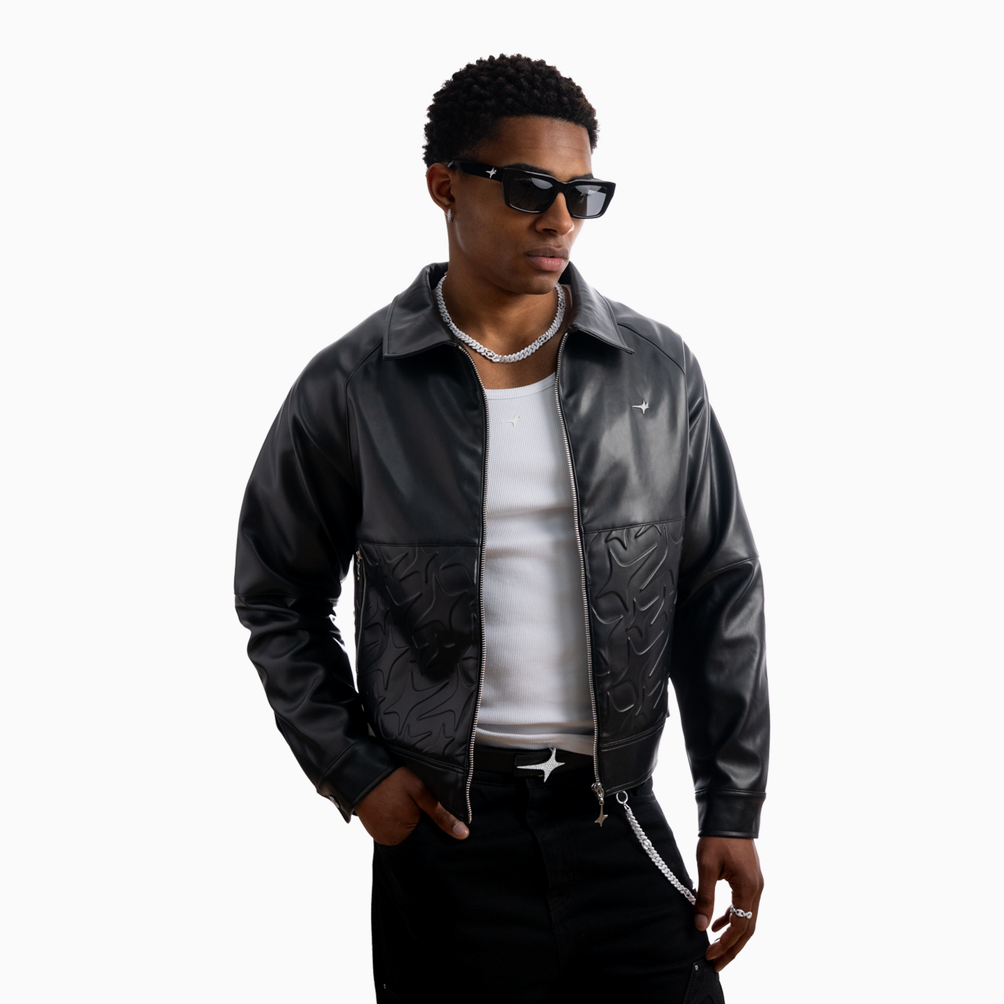 Leather Jacket Monogram - Black & Moissanite