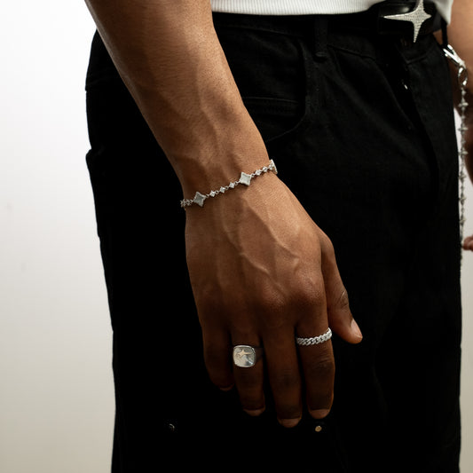 Silver Flower Tennis Bracelet - White