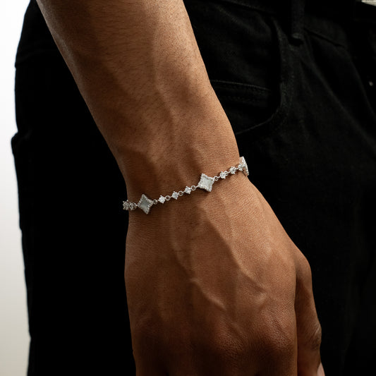 Silver Flower Tennis Bracelet - White
