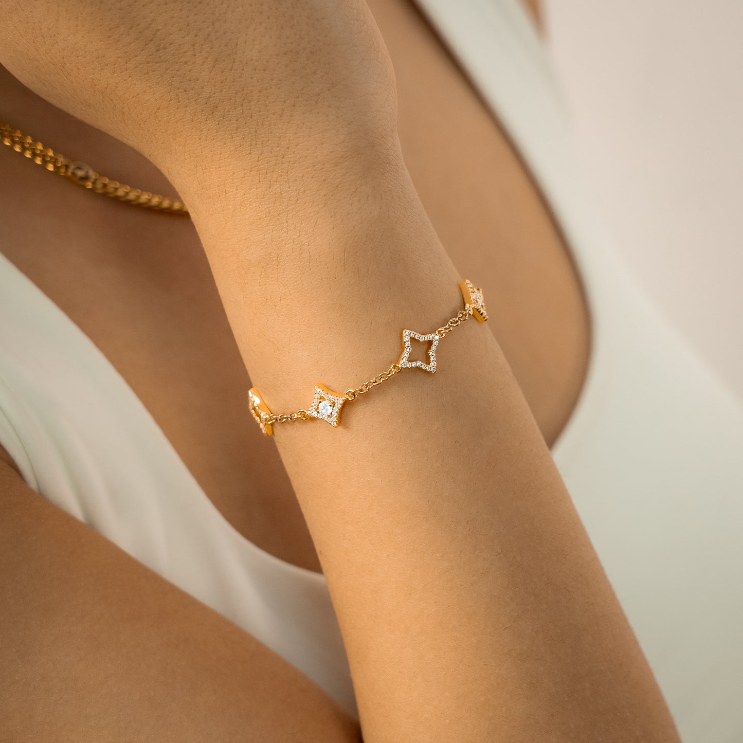 Bracelet Mixed Star & Flower Doré