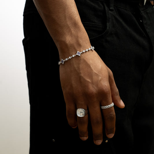 Bracelet Flower Tennis Argenté - Pierres violettes