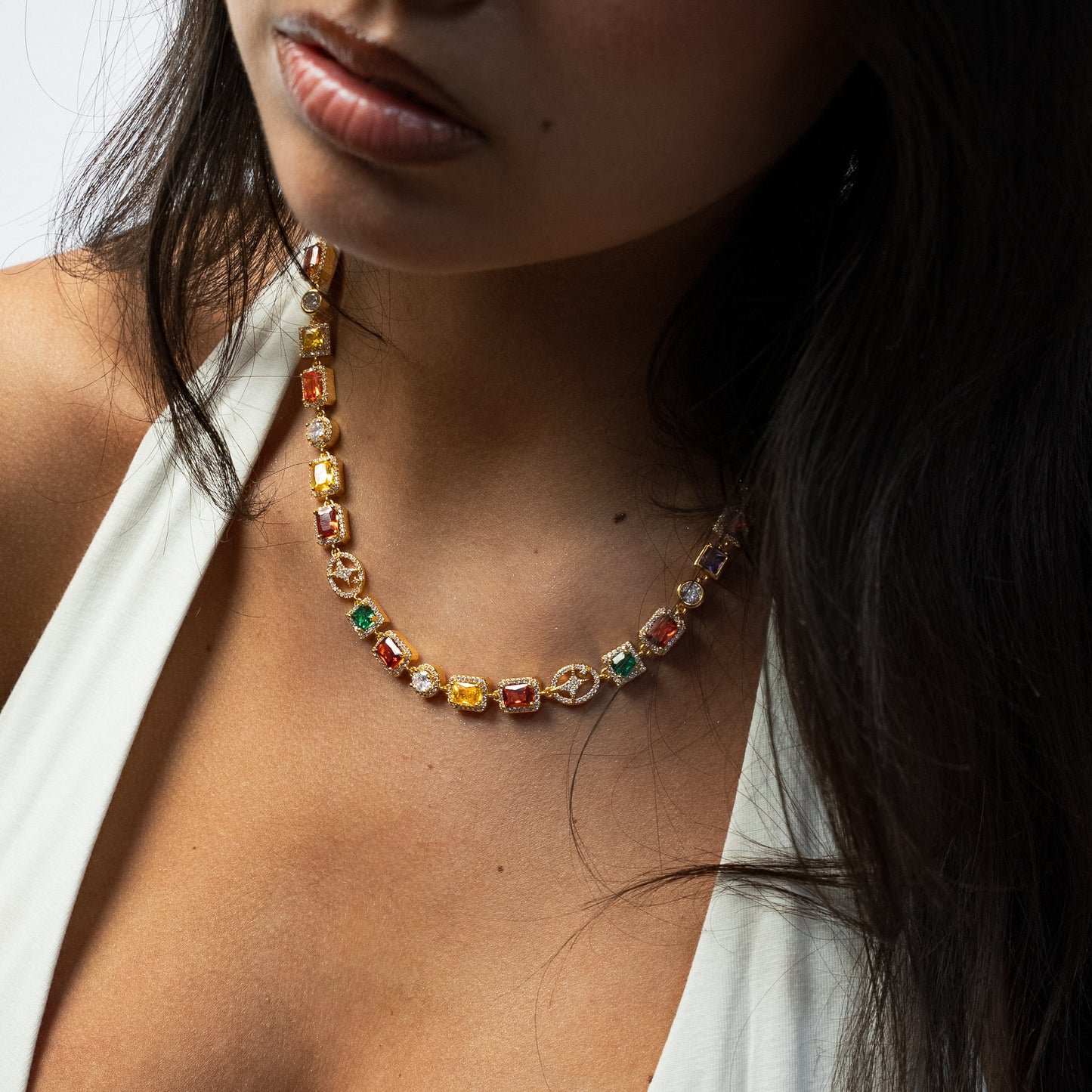 Multi Gemstone Chain 8mm Gold