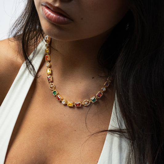 Chaîne Multi Gemstone 8 mm Dorée