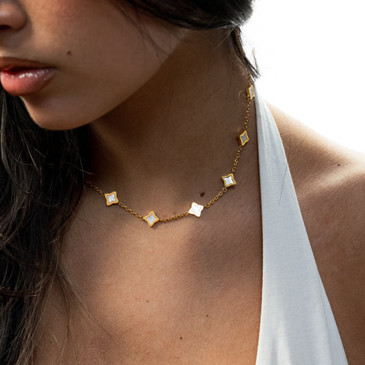 Gold Flower Cable Chain - White