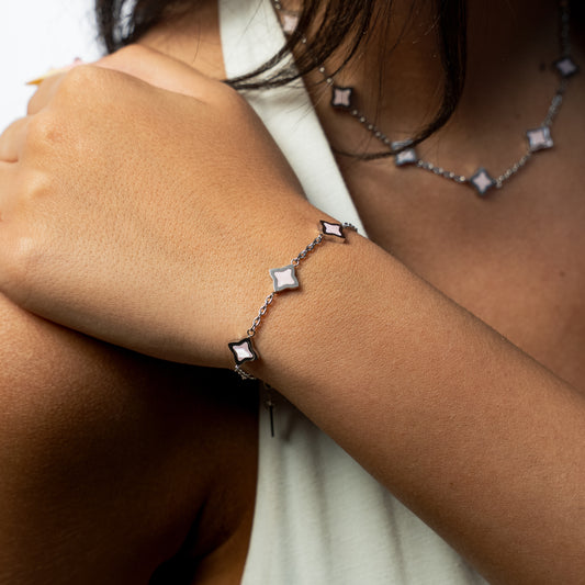 Silver Flower Cable Bracelet - Rose Pattern