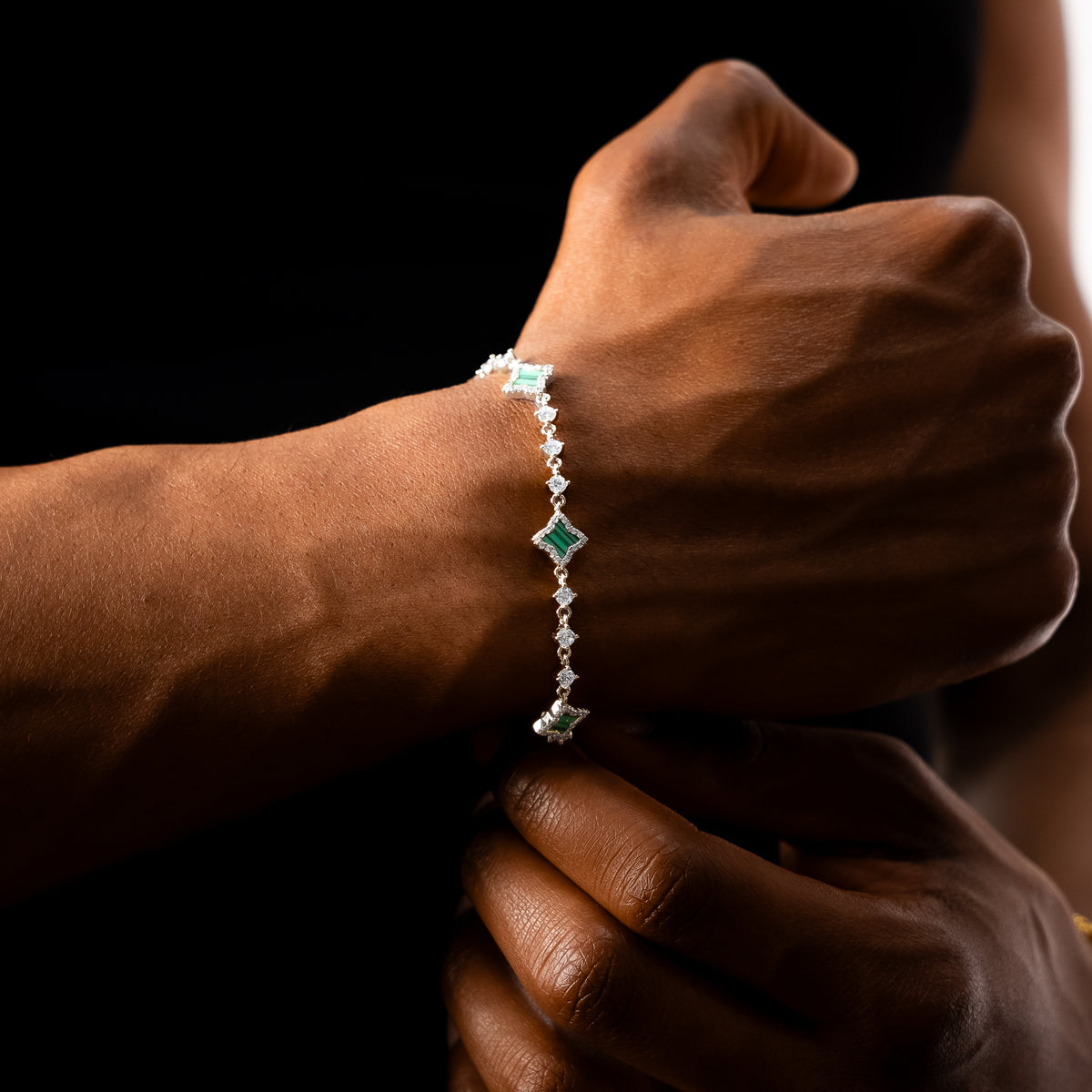 Bracelet Flower Tennis - Argent 925 / Moissanite VVS & Malachite