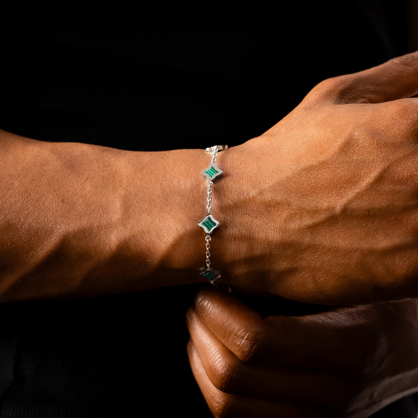 Bracelet Flower câble Argenté - Motif Vert