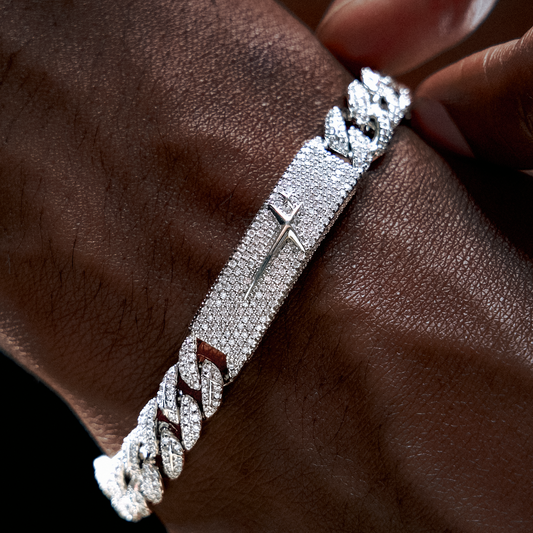 Iced Icon Cuban Link Plate Bracelet 8mm Silver