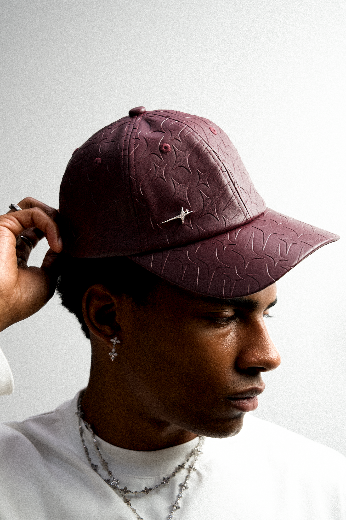 Leather Monogram cap - Burgundy & Moissanite