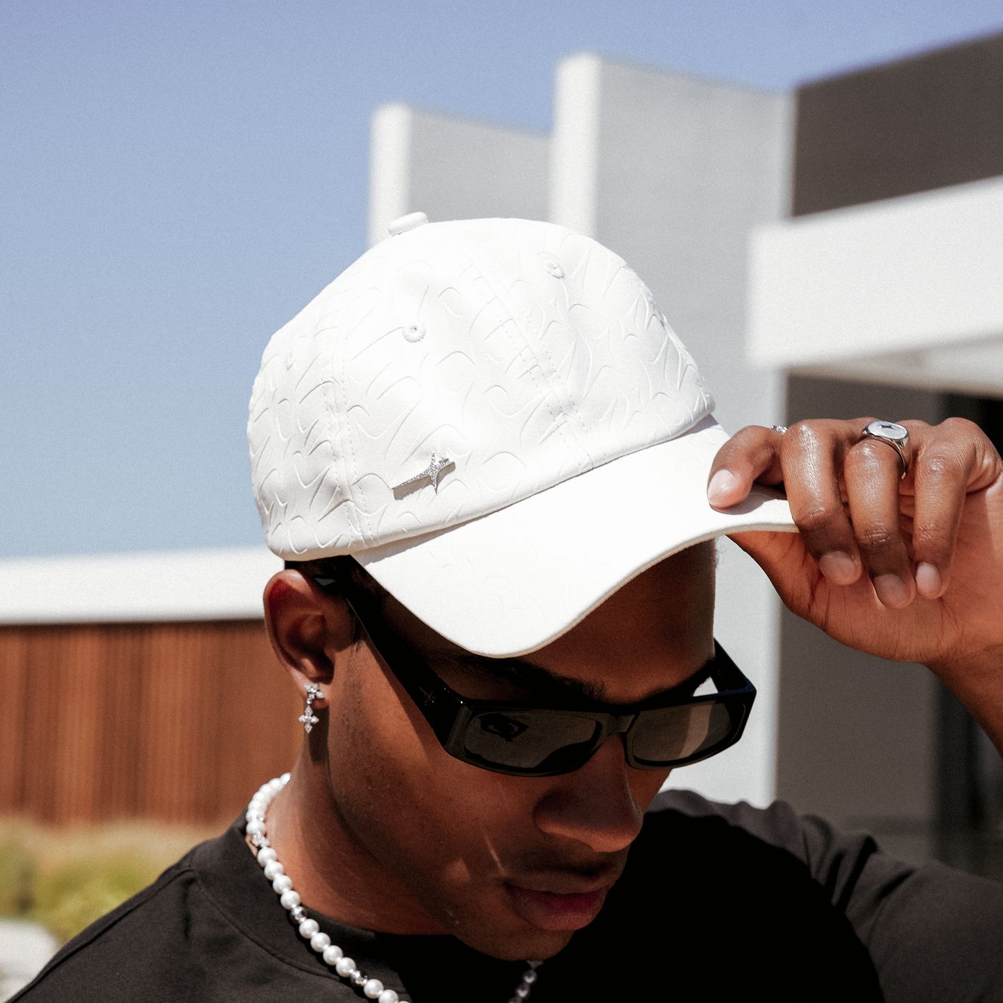 Leather Monogram Cap - White & Moissanite