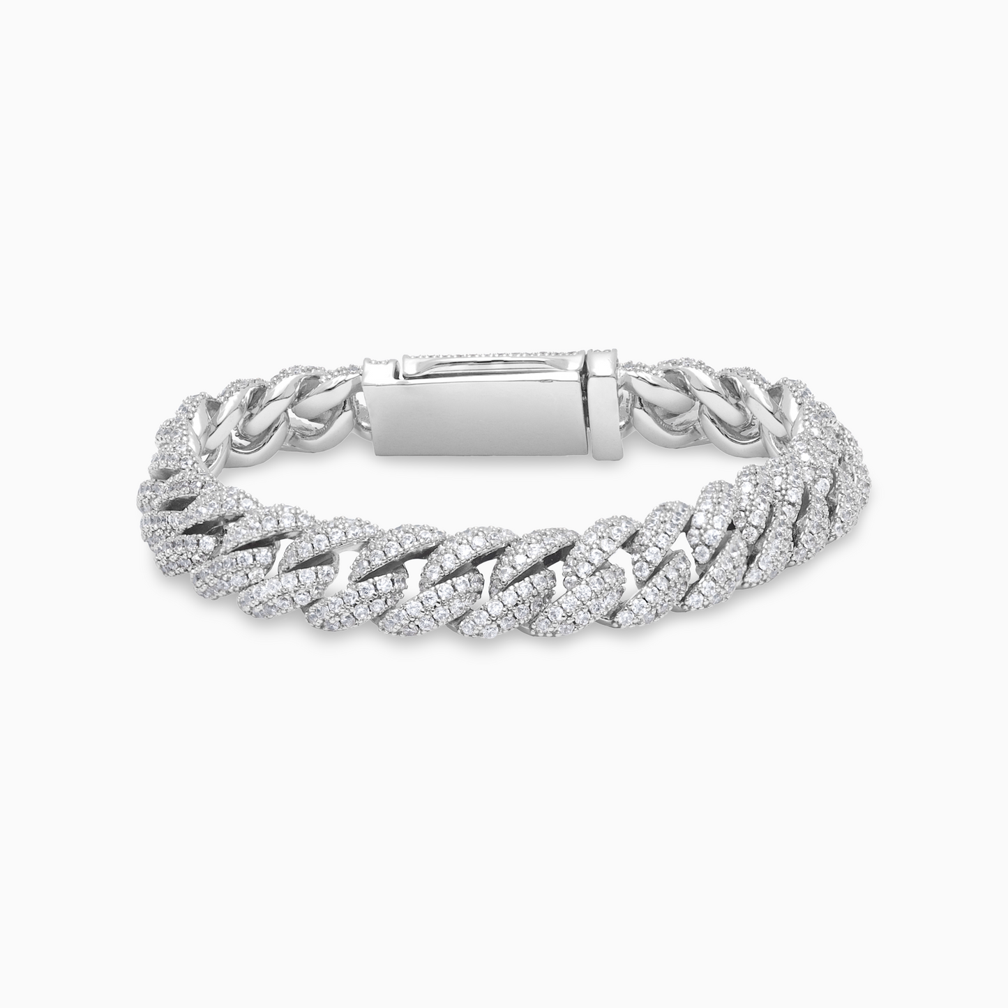 Bracelet Iced Cuban link 10 mm argenté