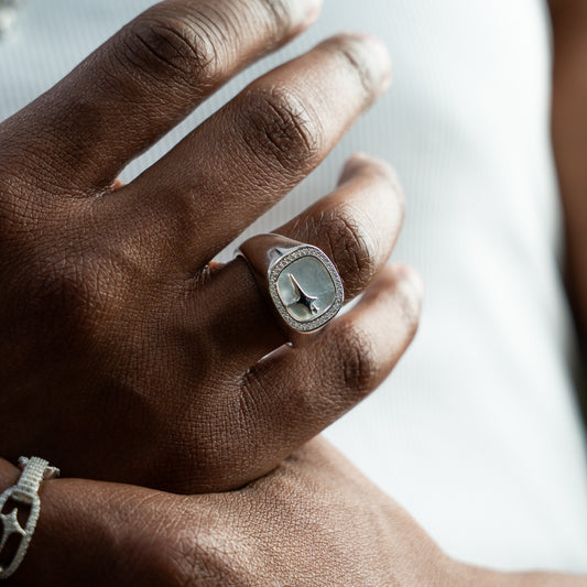 Iced Raw Ring Silver - White Pattern
