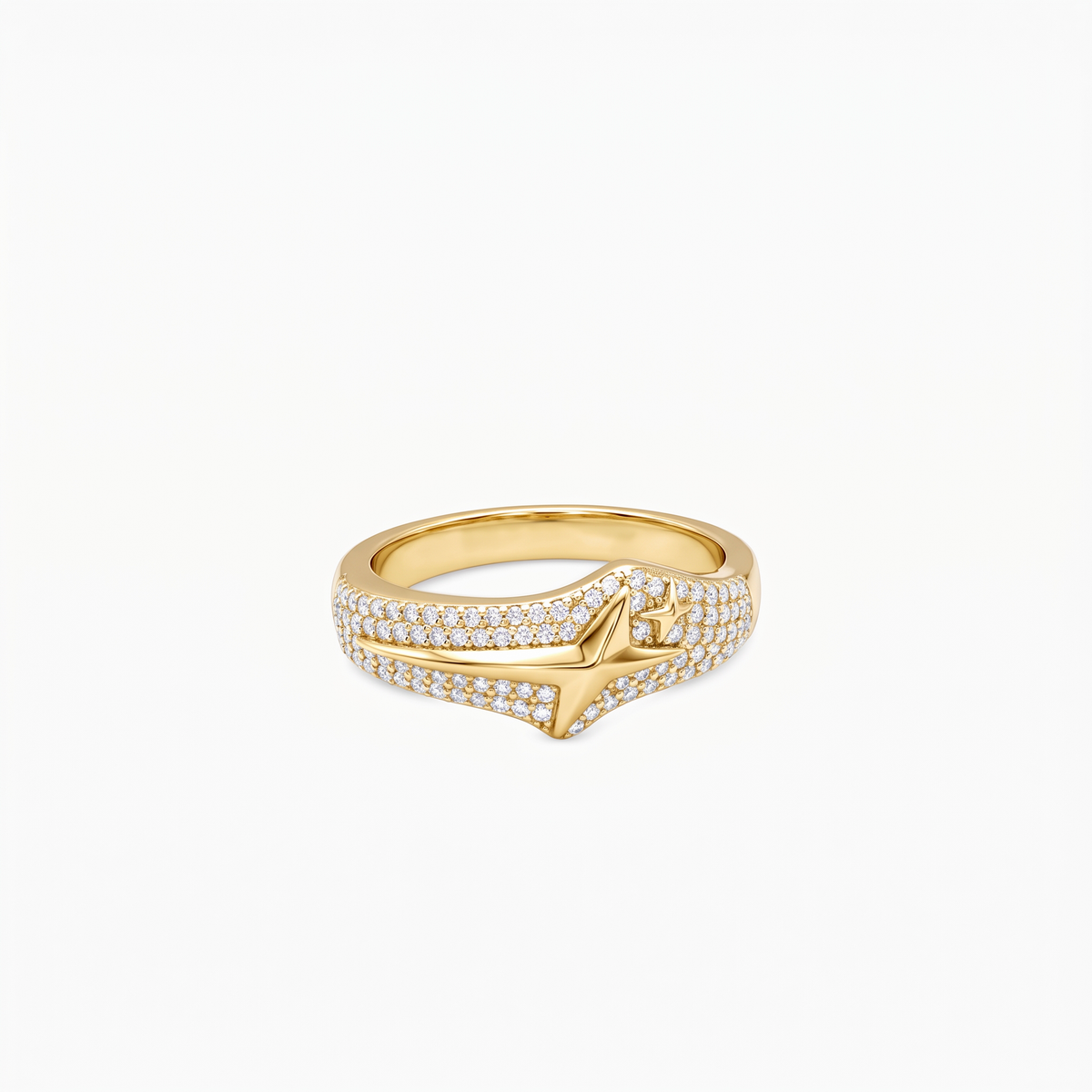 Iced Signature ring V2 - 925 Sterling Silver / 18K Gold Plating & VVS Moissanite
