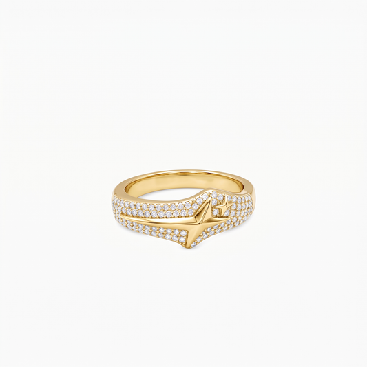 Iced Signature ring V2 - 925 Sterling Silver / 18K Gold Plating & VVS Moissanite