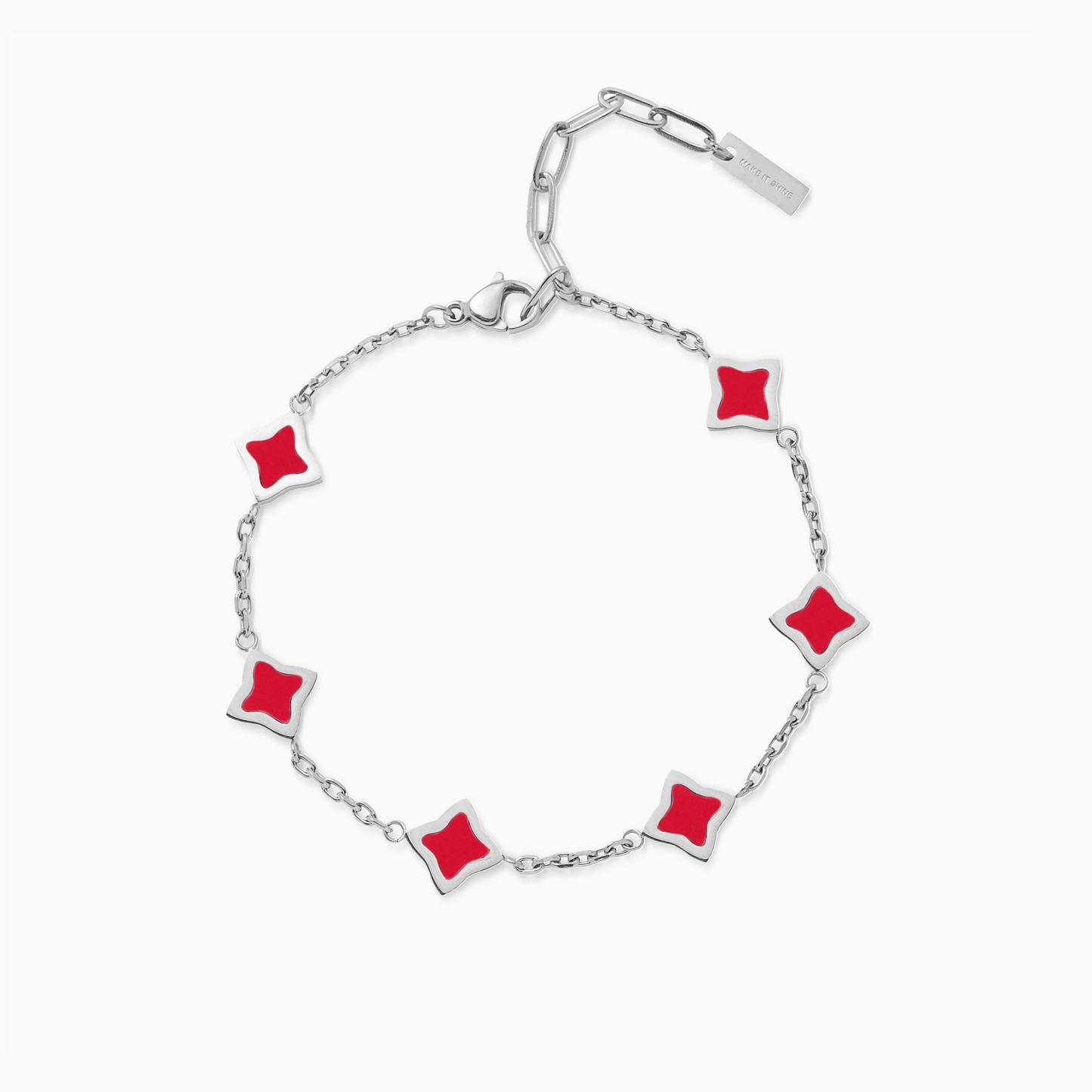 Bracelet Flower câble Argenté - Motif Rouge