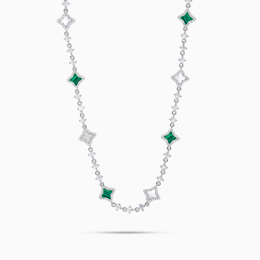 Silver Flower Tennis Chain - White & Green