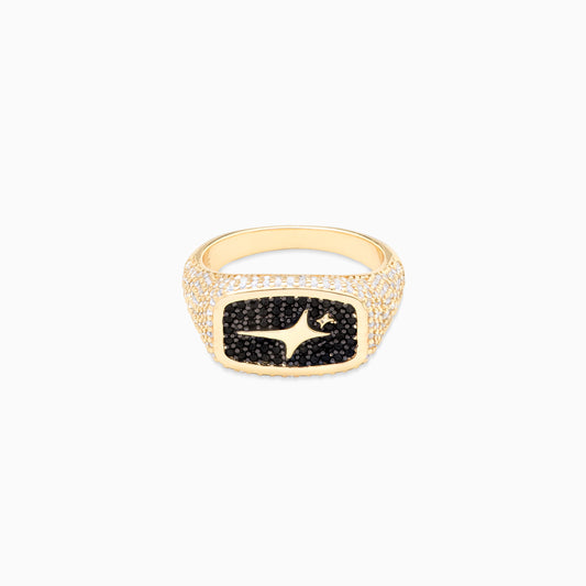 Iced Rectangle signet ring dorée