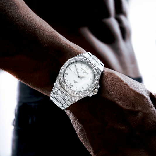 Iced ASON1 - Cadran Blanc & Bracelet Acier inoxydable 316L - Moissanite VVS