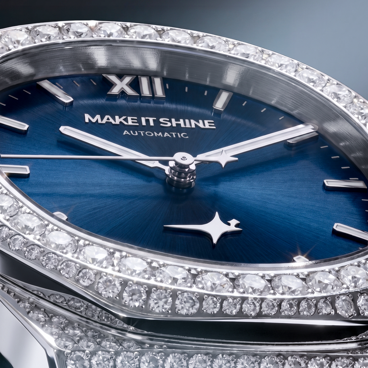 Iced ASON1 - Cadran Bleu & Bracelet Acier inoxydable 316L - Moissanite VVS
