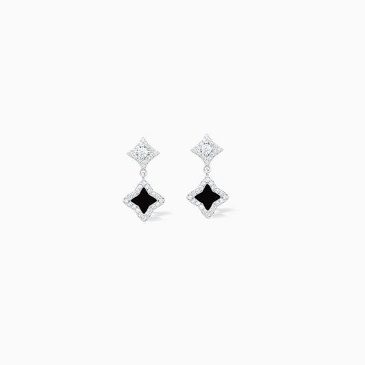 Stars & Flowers earrings argentées - Motif noir