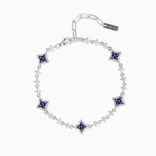 Bracelet Flower Tennis Argenté - Pierres violettes