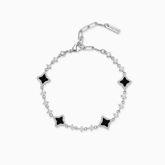 Bracelet Flower Tennis Argenté - Motif Noir