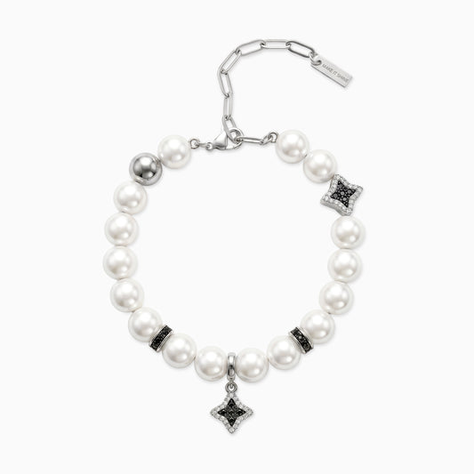 Bracelet Flower Pearl Argenté - Pierres Noires