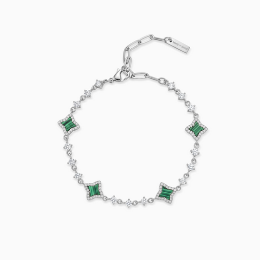 Silver Flower Tennis Bracelet - Green