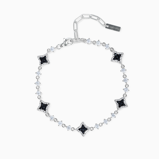 Silver Flower Tennis Bracelet - Black Stones